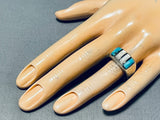 Sensational Vintage Native American Navajo Turquoise Mother Of Pearl Sterling Silver Ring-Nativo Arts