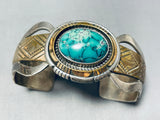 One Of Most Unique Ever Vintage Native American Navajo Turquoise Gold Sterling Silver Bracelet-Nativo Arts