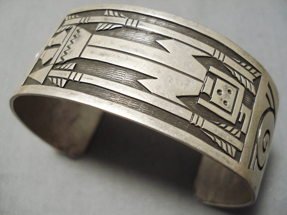 Symbolic Vintage Native American Navajo Yei Sterling Silver Bracelet Cuff Old-Nativo Arts