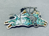 One Of The Most Unique Vintage Native American Navajo Rodeo Turquoise Sterling Silver Pin-Nativo Arts