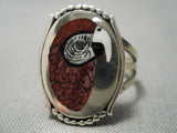Important Parrot Zuni Native American Coral Sterling Silver Ring-Nativo Arts