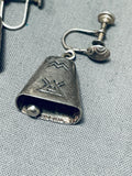 Highly Detailed Cowbell Vintage Native American Navajo Sterling Silver Earrings-Nativo Arts