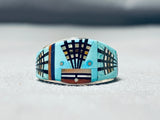 Expert Detailed Native American Navajo Turquoise Kachina Sterling Silver Ring-Nativo Arts