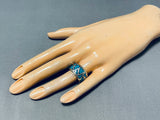 Thick Vintage Native American Navajo Turquoise Inlay Sterling Silver Ring Old-Nativo Arts
