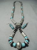 One Of The Biggest Ever Tubule Sterling Silver Turquoise Native American Navajo Necklace-Nativo Arts
