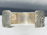 One Of A Kind Native American Navajo Sterling Silver Kokopellis Textured Bracelet-Nativo Arts