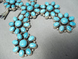 Beautiful Vintage Native American Navajo Blue Turquoise Sterling Silver Squash Blossom Necklace-Nativo Arts