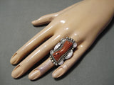 One Of The Chunkiest Vintage Native American Navajo Coral Sterling Silver Ring-Nativo Arts