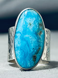 Tremendous Native American Navajo Kingman Turquoise Sterling Silver Giant Ring-Nativo Arts