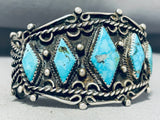 Best Vintage Native American Navajo Diamond Turquoise Sterling Silver Bracelet-Nativo Arts