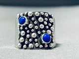 Native American Outstanding Vintage Santo Domingo Lapis Sterling Silver Ring Signed-Nativo Arts