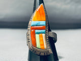 Quality Work Vintage Native American Navajo Turquoise Inlay Sterling Silver Ring-Nativo Arts