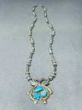 Signed Vintage Native American Zuni Blue Gem Turquoise Sterling Silver Necklace-Nativo Arts