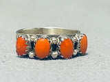 Cute Native American Navajo Domed Coral Sterling Silver Stamped Ring-Nativo Arts