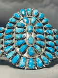 Oph Moses Native American Navajo Old Kingman Turquoise Cluster Sterling Silver Bracelet-Nativo Arts