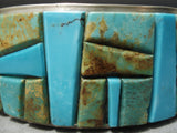 Superior Vintage Native American Navajo Yazzie Family Turquoise Inlay Sterling Silver Bracelet-Nativo Arts