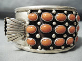 Authentic Vintage Native American Navajo Coral Sterling Silver Watch Bracelet Old-Nativo Arts