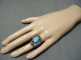 Marvelous Vintage Native American Navajo Blue Gem Turquoise Sterling Silver Ring-Nativo Arts