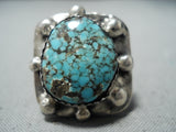 Superb Vintage Hopi Native American Spiderweb Turquoise Sterling Silver Ring Old-Nativo Arts