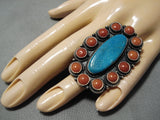 Marvelous Vintage Navajo Turquoise Coral Sterling Silver Native American Ring-Nativo Arts