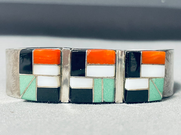 Superior Vintage Native American Navajo Turquoise Coral Sterling Silver Bracelet-Nativo Arts