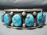 Nez Vintage Native American Navajo Morenci Turquoise Sterling Silver Bracelet Old-Nativo Arts