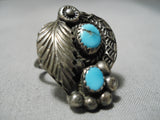 Tremendous Vintage Native American Navajo Detailed Sterling Silver Native Turquoise Ring-Nativo Arts