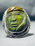 Native American The Most Intricate Hand Carved Jasper Sterling Silver Chief Head Ring-Nativo Arts