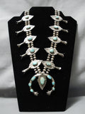 Authentic Vintage Native American Navajo Turquoise Sterling Silver Leaf Squash Blossom Necklace-Nativo Arts