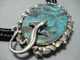 Massive Native American Turquoise Lizard Sterling Silver Bolo Tie-Nativo Arts