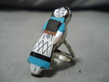 Exquisite Zuni Native American Turquoise Inlay Sterling Silver Maiden Ring-Nativo Arts