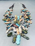 Native American One Of The Best Vintage Navajo Fetish Turquoise Sterling Silver Necklace-Nativo Arts