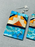 Native American Very Intricate Santo Domingo Turquoise Geometirc Sterling Silver Earrings-Nativo Arts