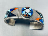 One Of The Most Unique Vintage Native American Navajo Turquoise Inlay Sterling Silver Bracelet-Nativo Arts