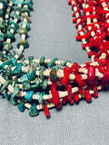 Native American Important Rye Whitegoat Half And Half Turquoise Coral Necklace-Nativo Arts