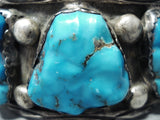 Chunky Hand Carved Vintage Native American Navajo Turquoise Fetish Sterling Silver Bracelet-Nativo Arts
