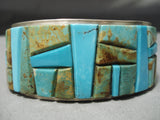 Superior Vintage Native American Navajo Yazzie Family Turquoise Inlay Sterling Silver Bracelet-Nativo Arts