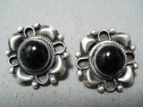 Signed Native American Navajo Navtive American Black Onyx Sterling Silver Earrings-Nativo Arts