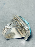 Native American Hand Carved Important Turquoise Sterling Silver Ring-Nativo Arts
