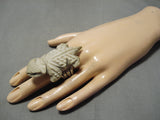 Biggest Best Vintage Native American Navajo Hand Carved Horned Toad Fetish Sterling Silver Ring-Nativo Arts