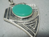 Heavy Native American Hopi Signed Green Turquoise Sterling Silver Pendant-Nativo Arts