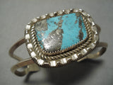 Rare Vintage Native American Navajo Basalt Turquoise Sterling Silver Bracelet Old-Nativo Arts