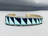 One Of The Most Unique Vintage Native American Navajo Turquoise Inlay Sterling Silver Bracelet-Nativo Arts