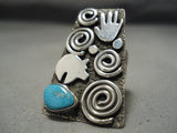 Important Vintage Native American Navajo Alex Sanchez Huge Turquoise Sterling Silver Ring-Nativo Arts