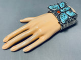 Grand Best Turquoise Chunk Native American Navajo Butterfly Turquoise Sterling Silver Bracelet-Nativo Arts