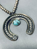 Very Old Hand Tooled Vintage Native American Navajo Sterling Silver Turquoise Necklace-Nativo Arts