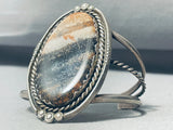 One Of The Best Vintage Native American Navajo Towering Petrified Wood Sterling Silver Bracelet-Nativo Arts