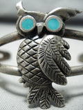 Early Rare Vintage Native American Navajo Owl Turquoise Sterling Silver Bracelet-Nativo Arts