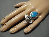 Exceptional Native American Navajo 3d Kachina Turquoise Sterling Silver Ring-Nativo Arts