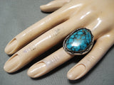 Intense Vintage Native American Navajo Spiderweb Turquoise Sterling Silver Ring-Nativo Arts